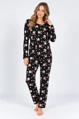 Pijama Damă Neagră cu Imprimeu Iepuraș