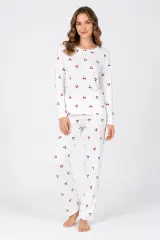 Pijamale damă albe imprimeu cirese