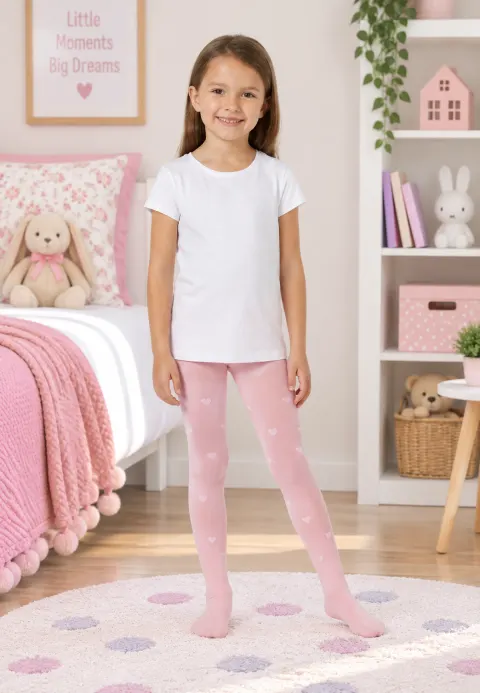 Dres fetițe Penti „Twin Hearts” 40 DEN – mat, inimioare, roz