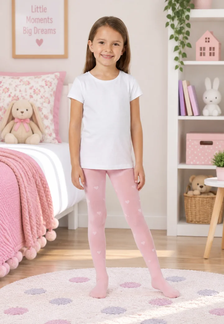 Dres fetițe Penti „Twin Hearts” 40 DEN – mat, inimioare, roz