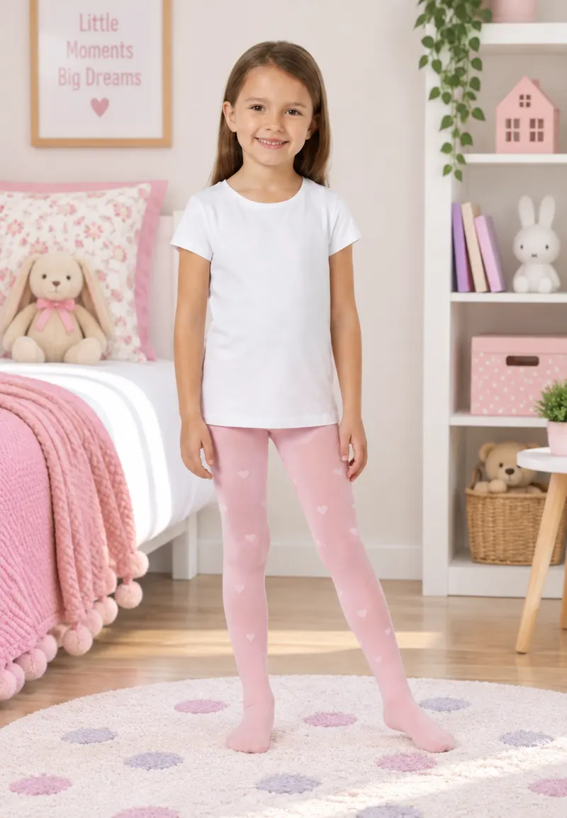 Dres fetițe Penti „Twin Hearts” 40 DEN – mat, inimioare, roz