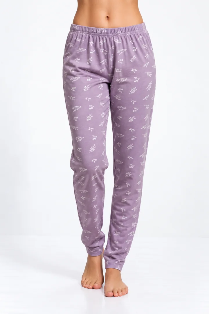 Pantaloni de pijama damă Big Size, mov cu flori