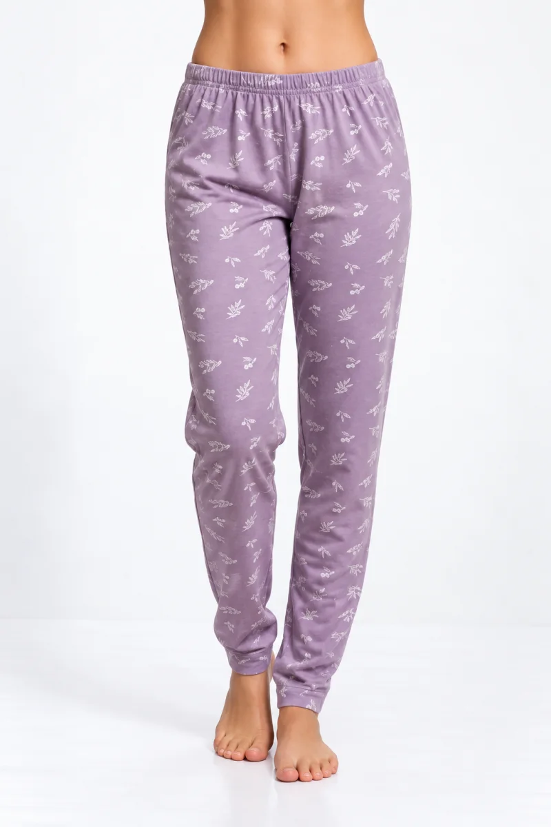 Pantaloni de pijama damă Big Size, mov cu flori