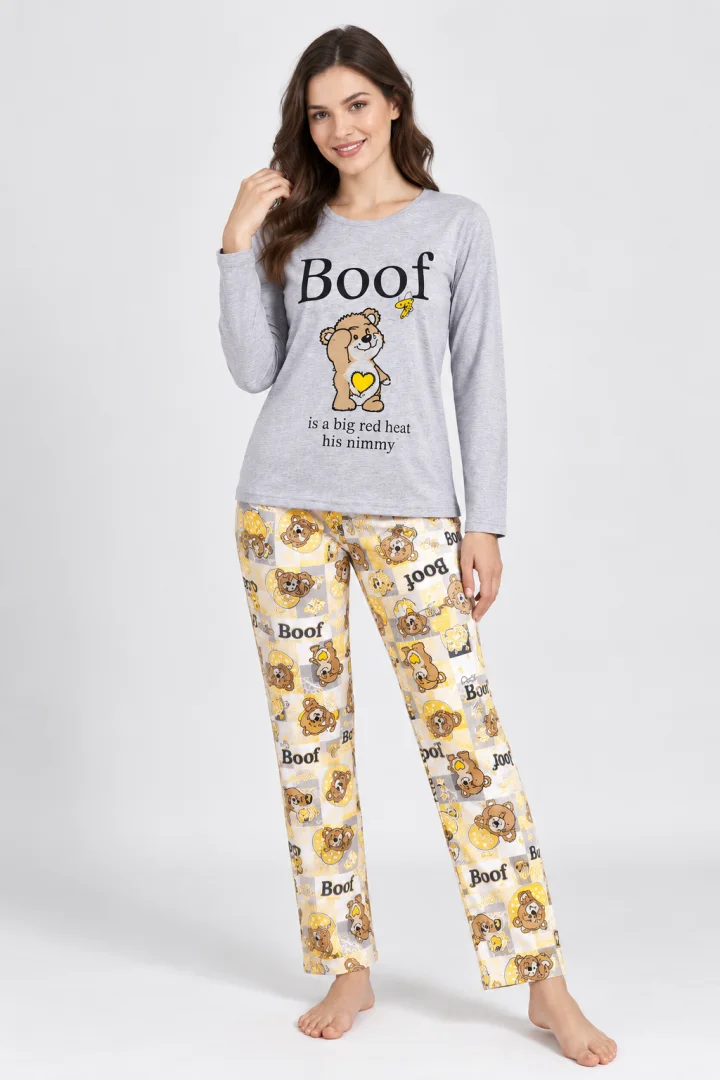 Pijama damă gri,  imprimeu „Boof”
