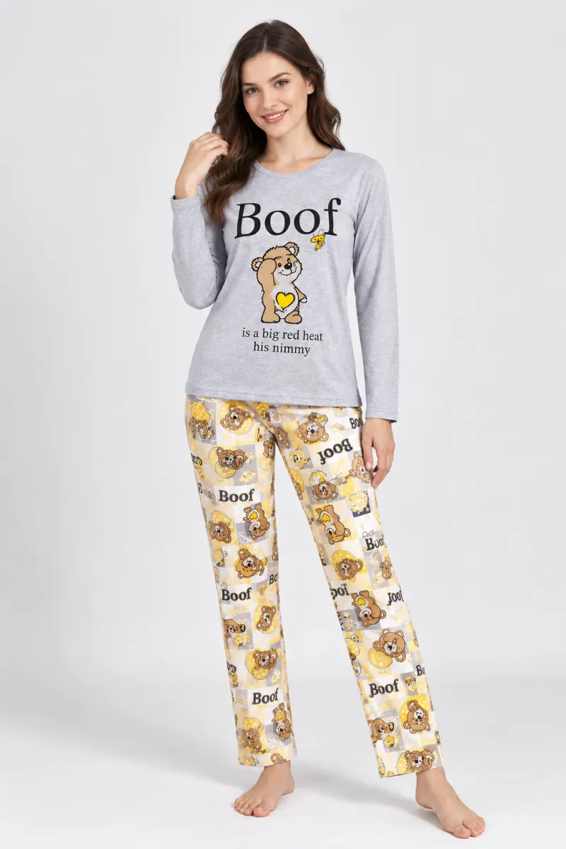 Pijama damă gri,  imprimeu „Boof”