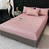 Lenjerie de Pat 100% Bumbac Damasc Deluxe, 6 Piese, Cearșaf cu Elastic 180x200 cm, Husă Pilotă 200x230 cm