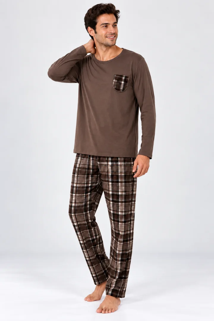 Pijama barbat maro cu carouri maro