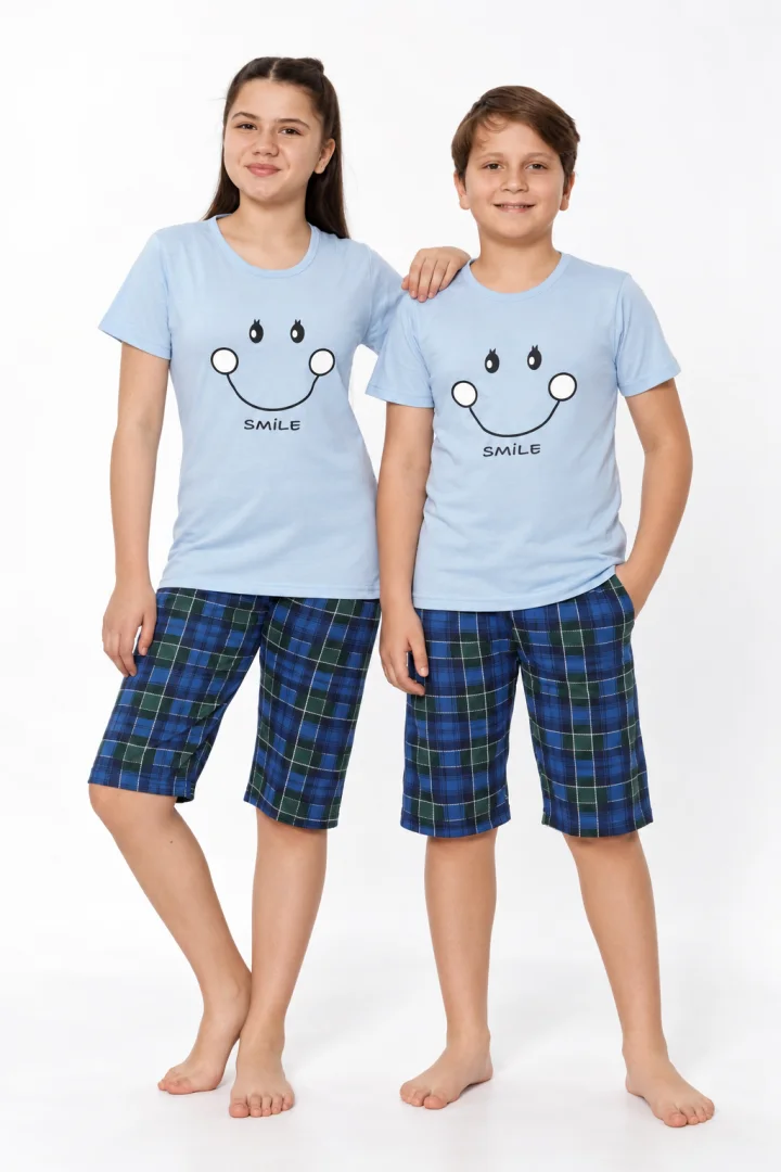 Pijama Copii Unisex pentru Fete și Băieți, cu Mânecă Scurtă și Pantaloni 3/4
