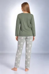 Pijama damă verde, cu mânecă lungă și pantaloni lungi