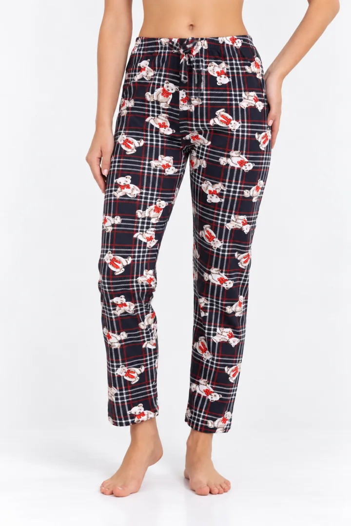 Pantaloni de pijama damă cu carouri și ursuleți