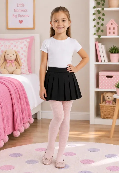 Dres fetițe Penti Pretty „Line” 20 DEN – transparent, imprimeu linii, roz pudră