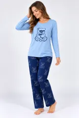 Pijama de dama cu bluza cu maneca lunga blue si pantaloni lungi blumarin
