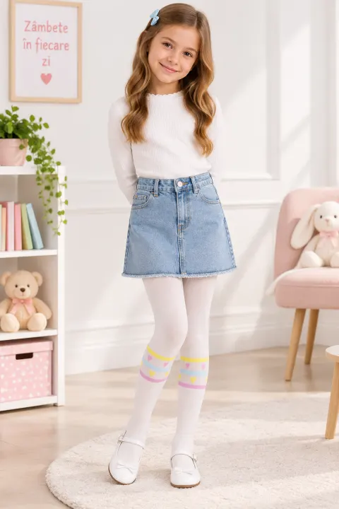 Dres fetițe Penti Young „Mini Hearts Line” 30 DEN – dungi colorate, alb