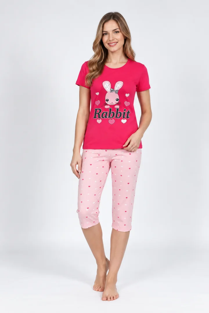 Pijama dama  imprimeu "Rabbit" roz