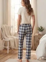 Pantaloni de pijama de dama alb cu blumarin