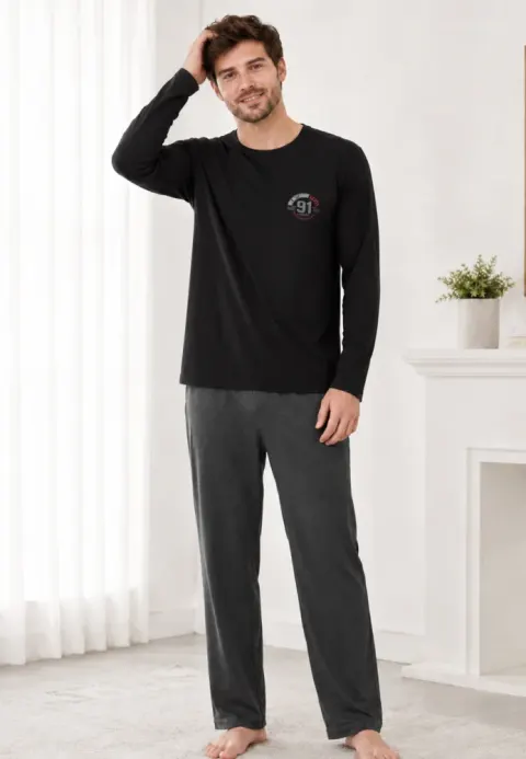 Pijama barbat negru cu gri