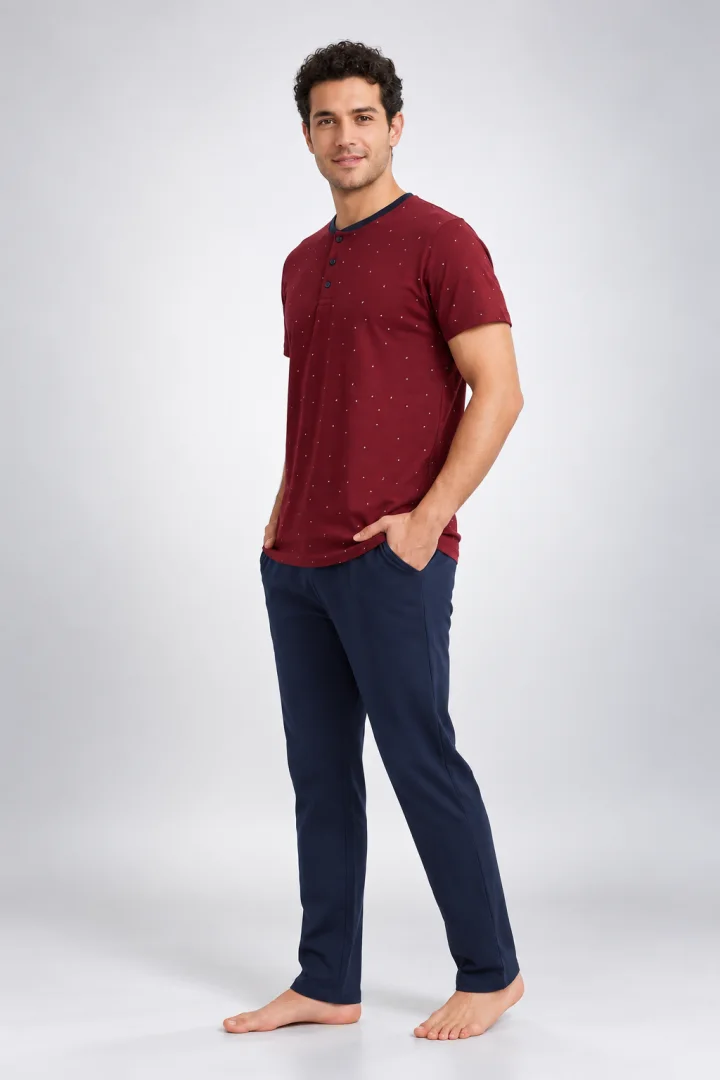 Pijama Bărbați Freenight Culoare Bordo, Imprimeu Minimalist