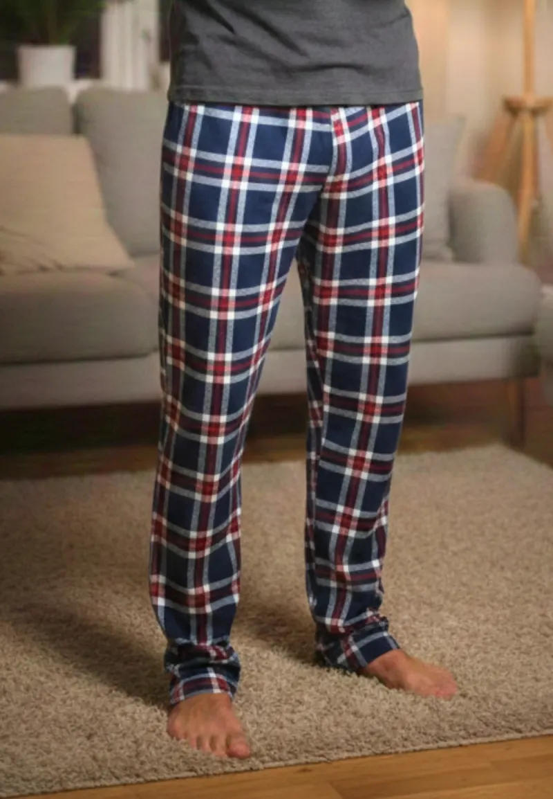 Pantaloni pijama bărbați blumarin cu carouri roșii si albe