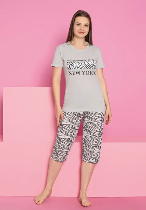 Pijama damă bumbac, imprimeu NEW YORK
