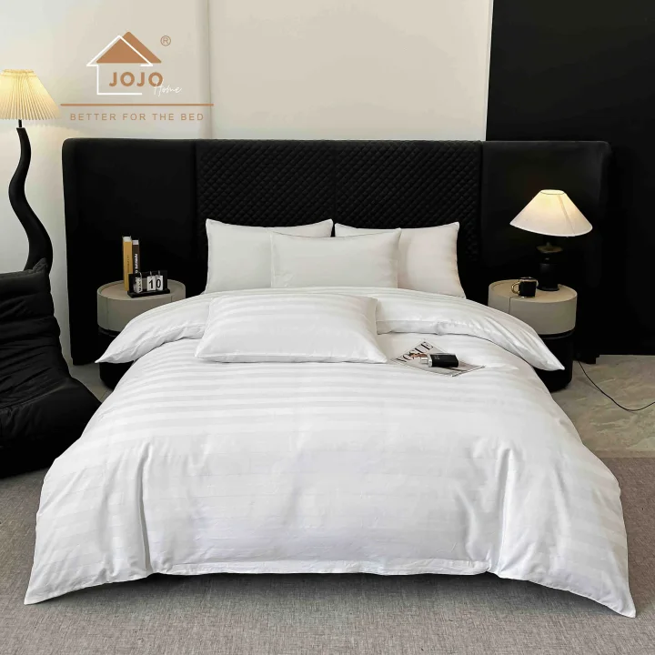 Lenjerie de Pat 100% Bumbac Damasc Deluxe, 6 Piese, Cearșaf cu Elastic 180x200 cm, Husă Pilotă 200x230 cm