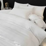 Lenjerie de Pat 100% Bumbac Damasc Deluxe, 6 Piese, Cearșaf cu Elastic 180x200 cm, Husă Pilotă 200x230 cm