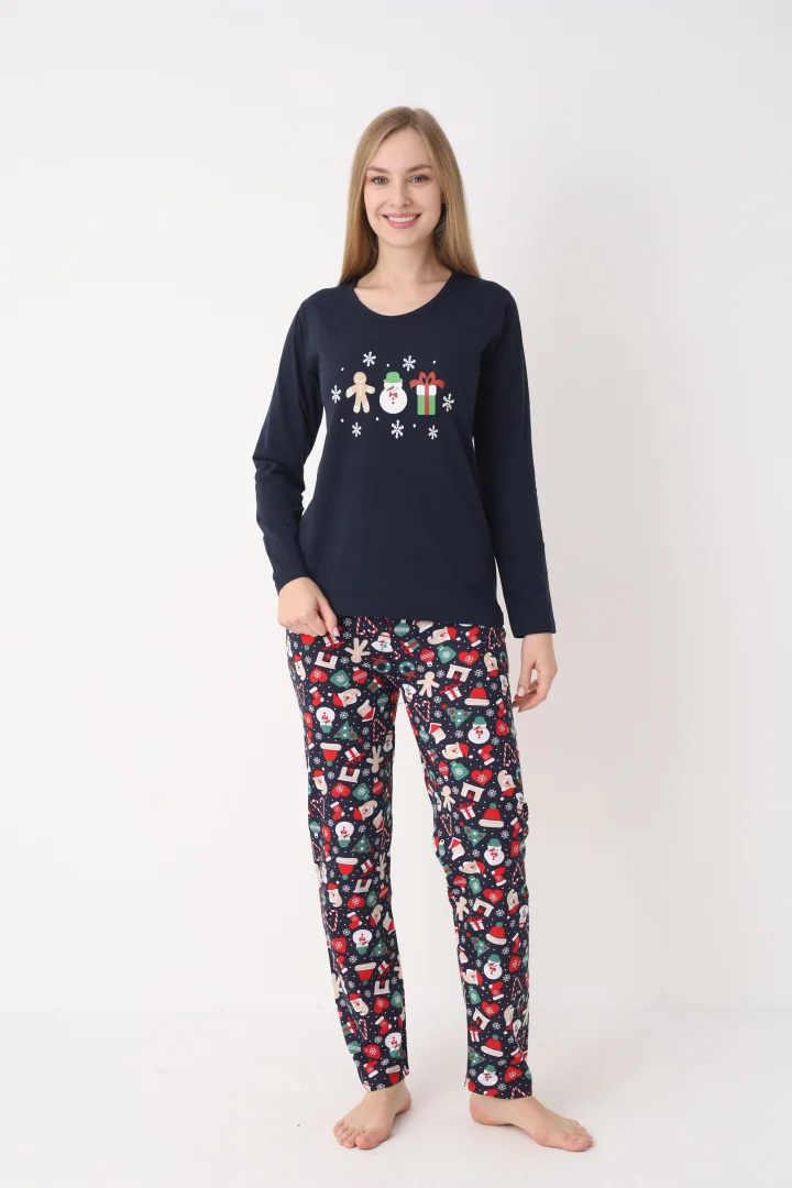 Pijama damă de Crăciun cu mânecă lungă și pantaloni lungi