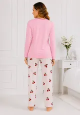 Pijama de dama roz pal cu maneca lunga si pantaloni lungi