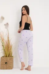 Pantaloni de pijama damă mov cu dungi și inimioare, croială lejeră