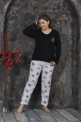 Pijama damă, cu mânecă lungă și pantaloni lungi, imprimeu floral, mov