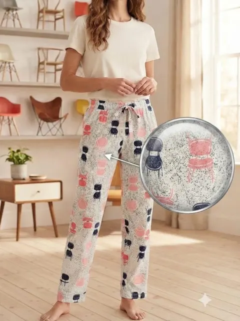 Pantaloni de pijama de dama gri cu roz