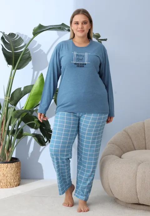 Pijama damă Big Size albastru închisă „Pretty Girl”