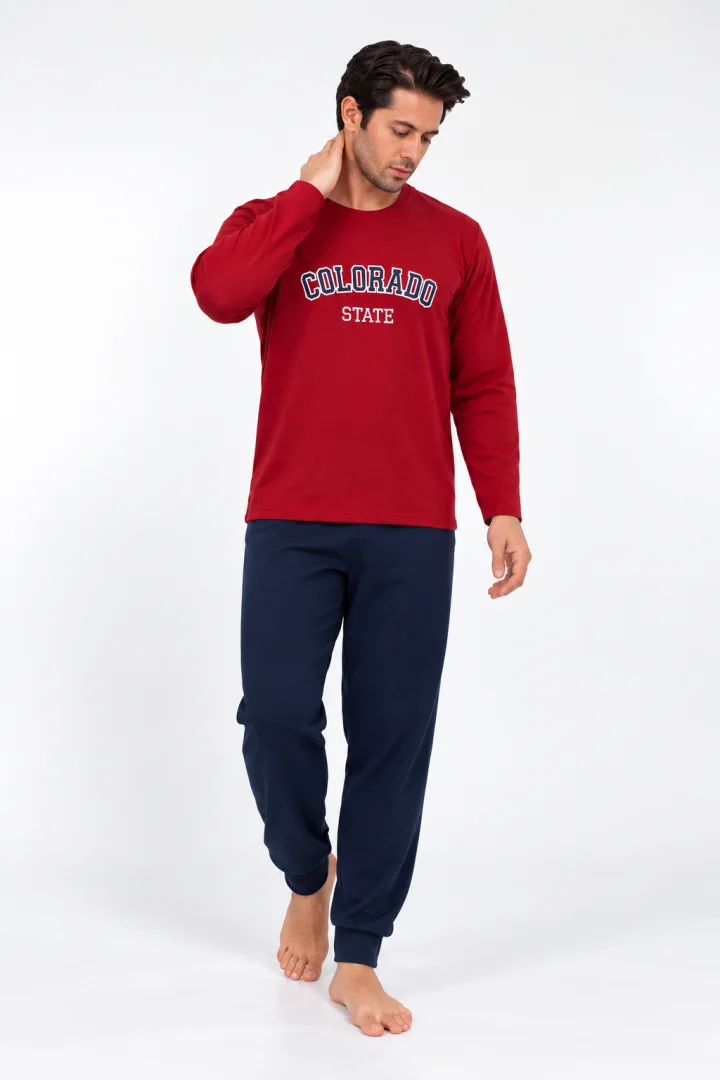 Pijama bărbați, vișiniu & bleumarin „COLORADO STATE” – material polar