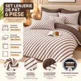 Set Lenjerie de Pat Dublu din Microfibră Premium, 6 Piese, Cearșaf 245x250 cm