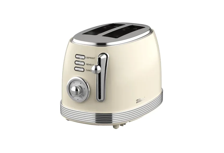 Prăjitor de Pâine Electric Retro, 850W, 2 Felii, 6 Trepte de Rumenire, Decongelare și Reîncălzire, Crem