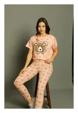 Pijama damă Serena din bumbac cu ursuleț, pantaloni lungi
