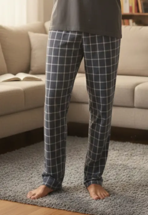 Pantaloni pijama bărbați gri închis cu în carouri mici