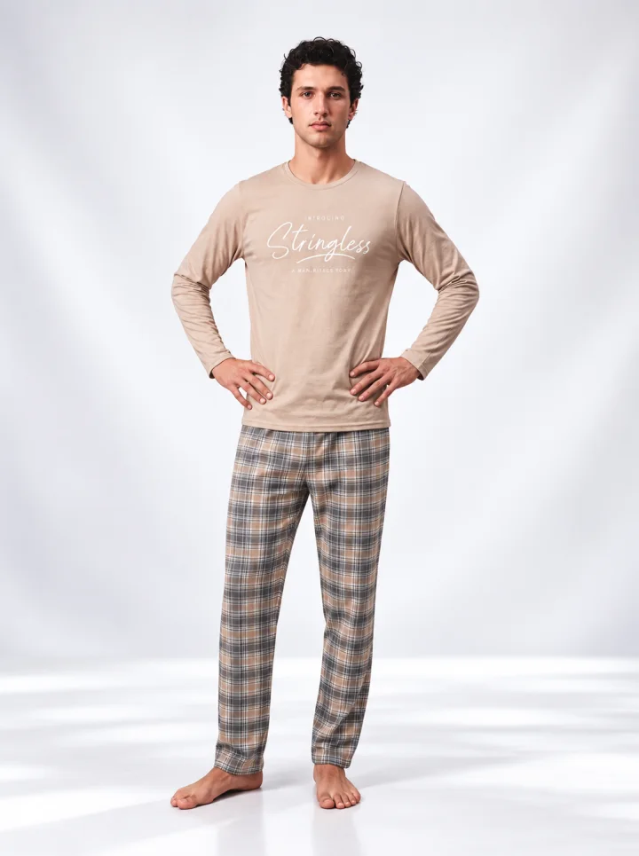 Pijama bărbați cu mânecă lungă și pantaloni lungi cu imprimeu