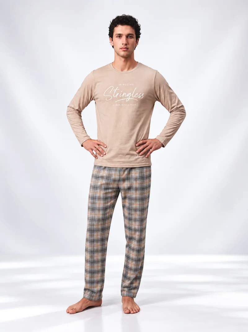 Pijama bărbați cu mânecă lungă și pantaloni lungi cu imprimeu