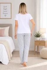 Pijama damă Arnetta alb-gri cu imprimeu floral