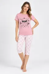 Pijama damă bumbac – tricou și pantaloni 3/4, imprimeu