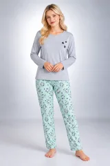 Pijama damă gri, cu mânecă lungă și pantaloni lungi