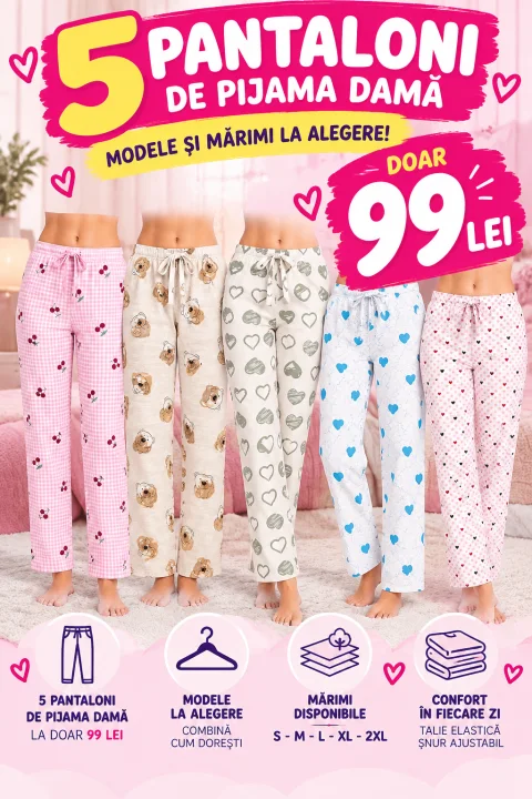 5 Pantaloni de Pijama Damă – 99 Lei
