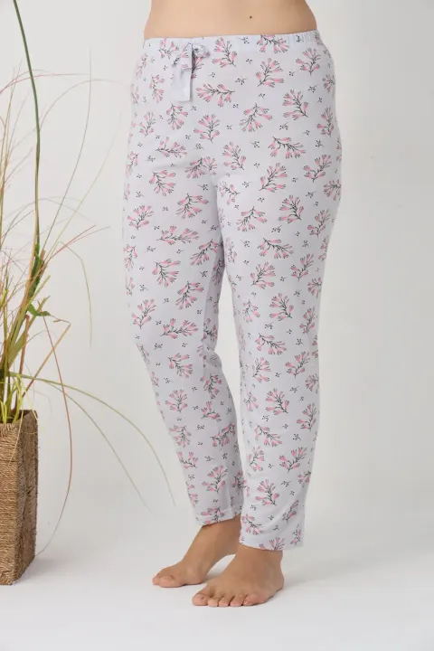 Pantaloni de pijama damă Big Size, turcoaz cu flori roz