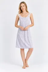 Rochie damă Arnetta din viscoză, cu bretele din dantelă și imprimeu floral, alb-albastru