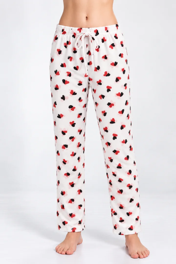 Pantaloni de pijama de dama ALB cu buburuze