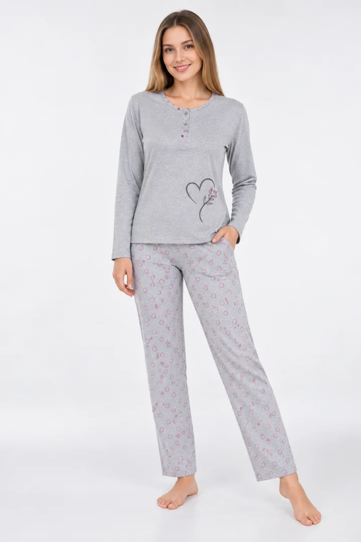 Pijama damă GRI big size din bumbac , gri