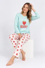 Pijama damă bleu, imprimeu „You Are Berry Special”