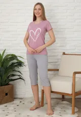Pijama familie, culoare mov, imprimeu inima