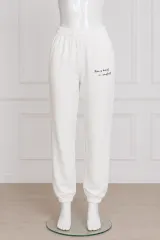 Pantaloni de trening damă albi cu imprimeu