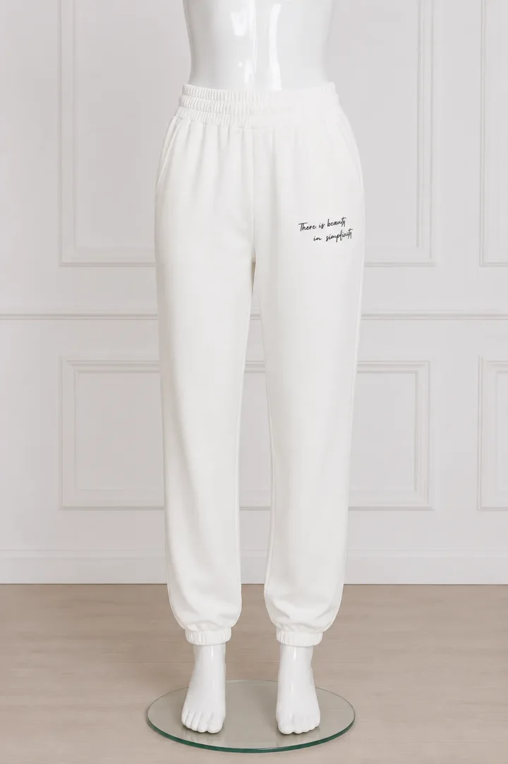 Pantaloni de trening damă albi cu imprimeu